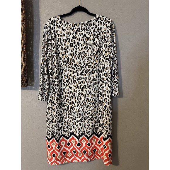 Chicos Shift Dress 2 Large 12 14 Cream Brown Black Red Animal Print Stretch - Picture 12 of 12